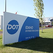Dot Foods Idaho distribution center sign with facility in the background