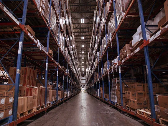 Branded cases on a warehouse pallet